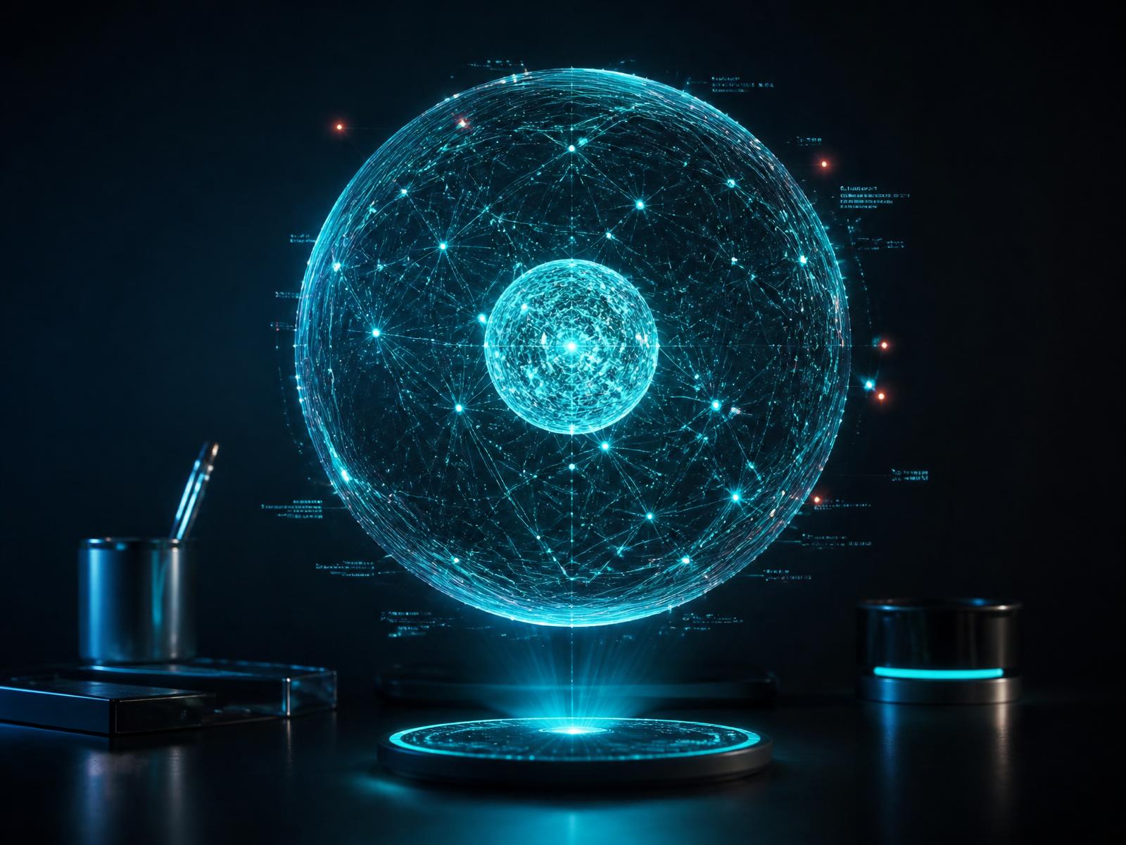 Esfera holográfica de rede neural representando os agentes de IA da ValeIA